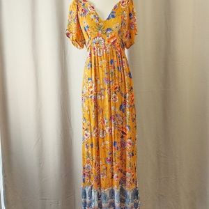 Patrons of Peace Boho Marigold Floral Maxi Dress L
